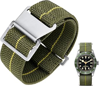 BINLUN Elastic Nylon Watch Band 18mm 20mm 22mm Marine Nationale Fabric Military Parachute Replacement Watch Strap Men Women Silver & Black Buckle - Upgraded Hook-and-Loop Buckle