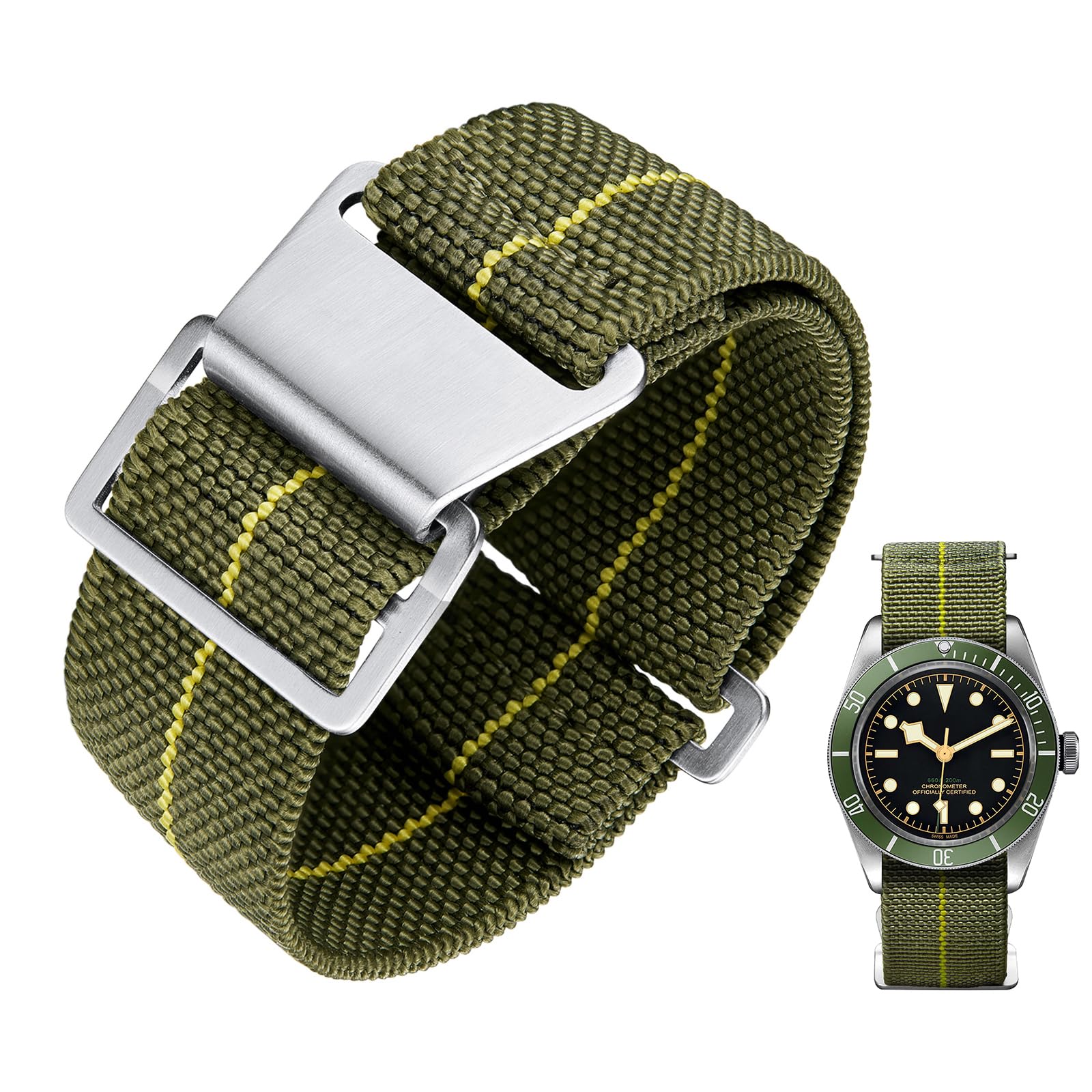 BINLUN Bracelet de Montre Élastique Nylon Style Marine Nationale Parachute Bracelet Montre en Tissu Remplacement avec Crochet Boucle Noir/Argenté Homme Femme 13 Couleurs, 3 Tailles 18/20/22mm