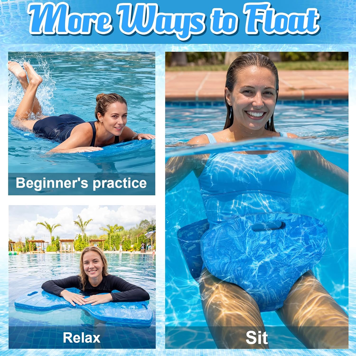 Pool Saddle Float for Adults, EVA Foam Comfort Water Saddle Lake Float with Handles, Non-Inflatable Pool Float Supports Up to 250 lbs for Pool, Lake, and Vacation Use