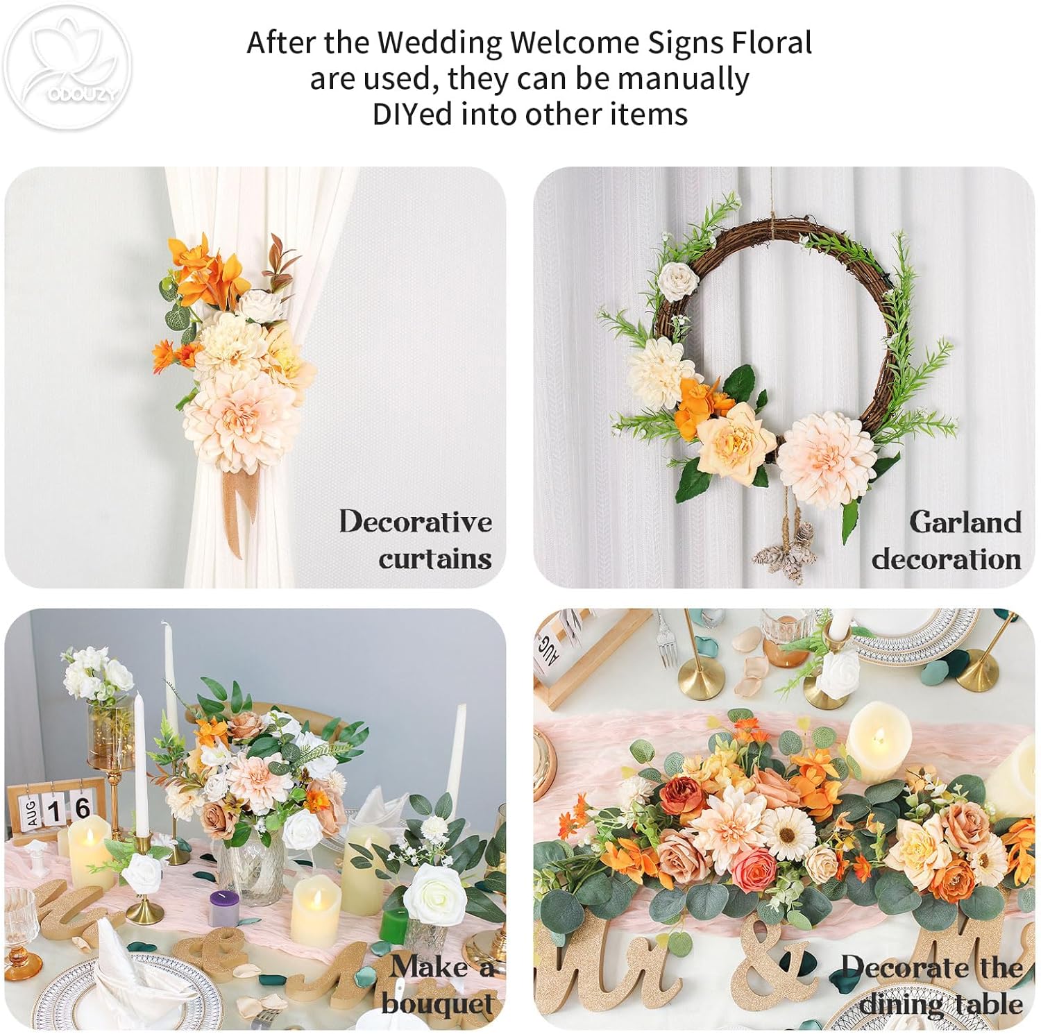 Artificial Wedding Arch Flowers for Wedding Sign,Set of 2 for Wedding Welcome Ceremony Sign,Faux Floral Swags,Wedding, Banquet and Reception Backdrop Floral Decoration (Orange)