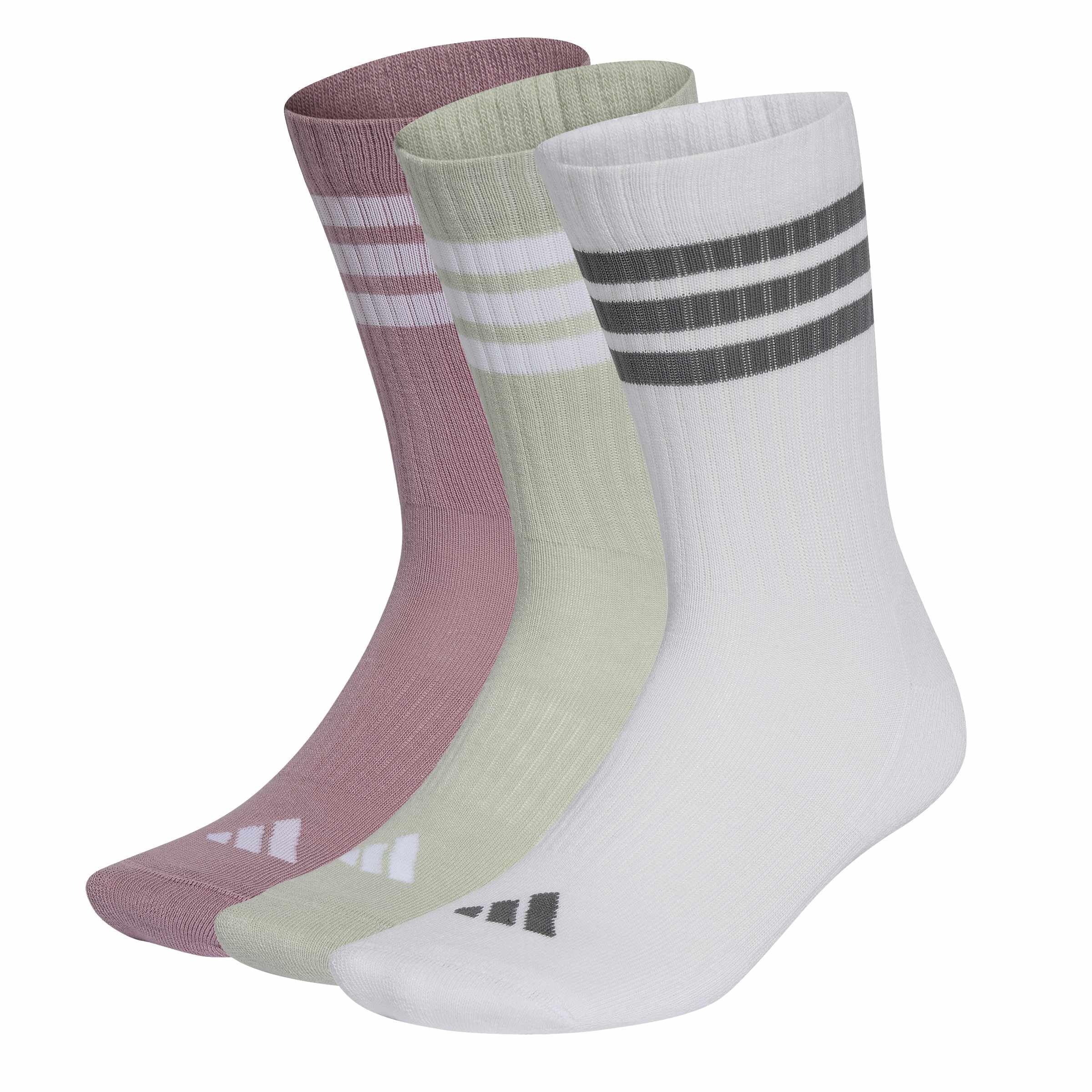 adidas Unisex 3Stripes Cushioned Sportswear Crew Socks 3 Pair Pack Socks, magic mauve/white/halo green/grey four, M