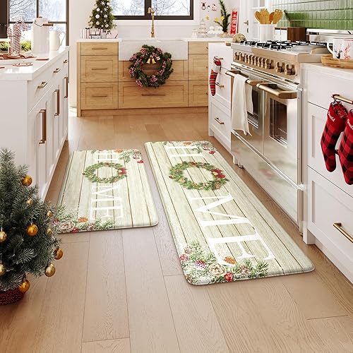 Miniatura 2 de KIMODE Juego de 2 tapetes de cocina antifatiga, antideslizantes, impermeables, ergonómicos, acolchados, cómodos para el hogar, lavandería, oficina,