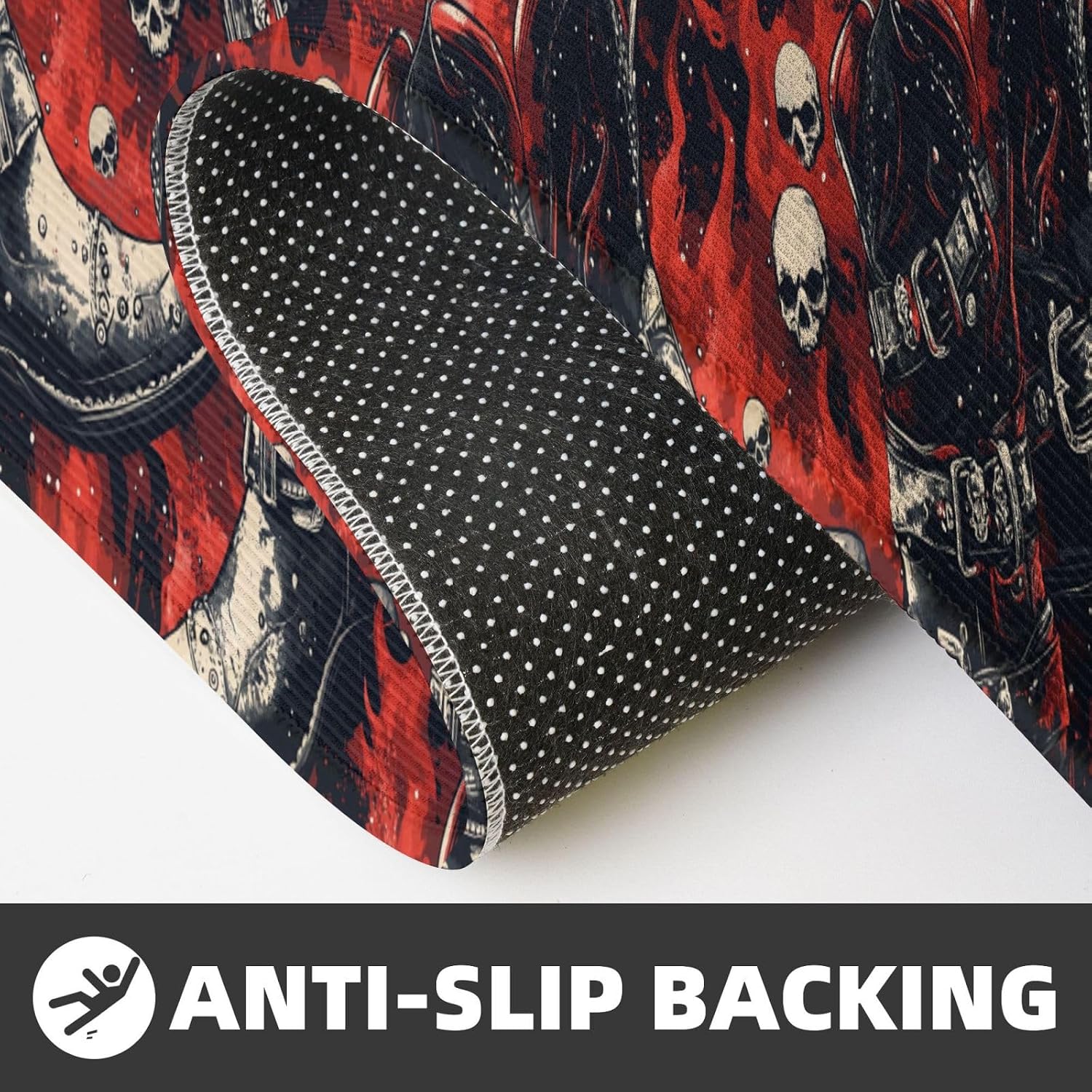 Red Fire Skull Cowboy Boots Print Kitchen Rugs Sets of 2 Non Slip Washable, Anti Fatigue Kitchen Mats for Floor, Home Decor