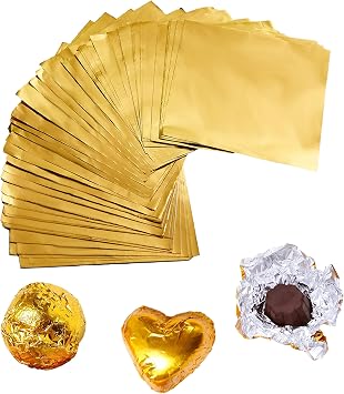 300 Pcs Square Golden Aluminium Foil Candy Wrappers Square Sweets Lolly Paper for DIY Candies and Chocolate Packaging by Party Wedding Birthday Christmas Accessories,3.9 by 3.9-Inch, Gold,