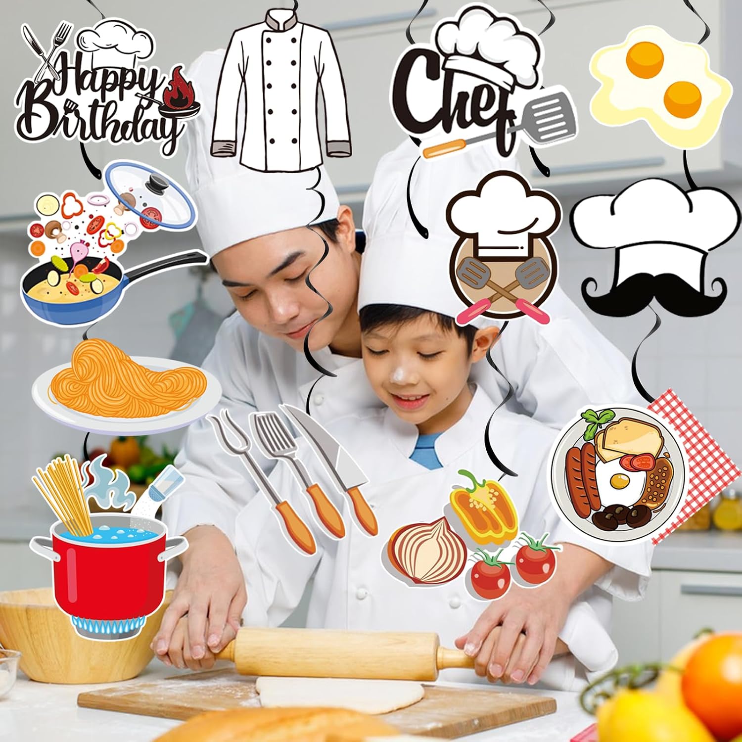 24 Pcs Chef Hanging Swirls, Chef Birthday Party Decorations, MasterChef Cook Party Decorations for Cooker Kitchen