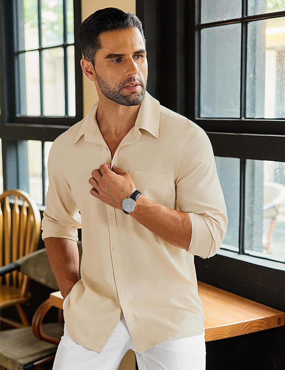 COOFANDY Men's Long Sleeve Buttons Down Shirts Casual Button Up Shirts Beach Linen Shirt Untucked Dress Shirt - Image 2