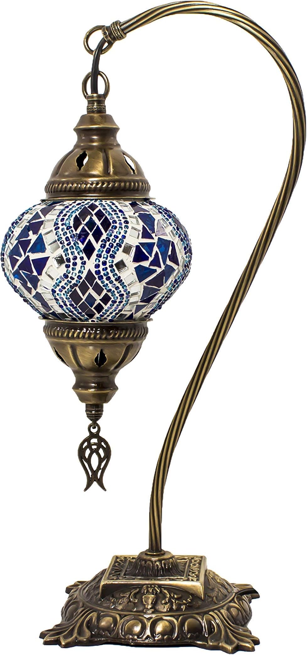 Blue Handmade Turkish Lamp Moroccan Ottoman Style Mosaic Swan Neck Desk Table Light Bedroom Restaurant Cafe Decoration Light Size 3