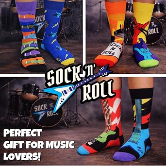 United Oddsocks - Çorap n Roll - 6'lı Kutu Renkli Karışık ve Eşleştir Rock and Roll Çorapları Erkekler için, UK 6-11 | EUR 39-46 | US 7-12. Eğlenceli ve İlginç Doğum Günü, Noel, Erkekler için Babalar 6-11