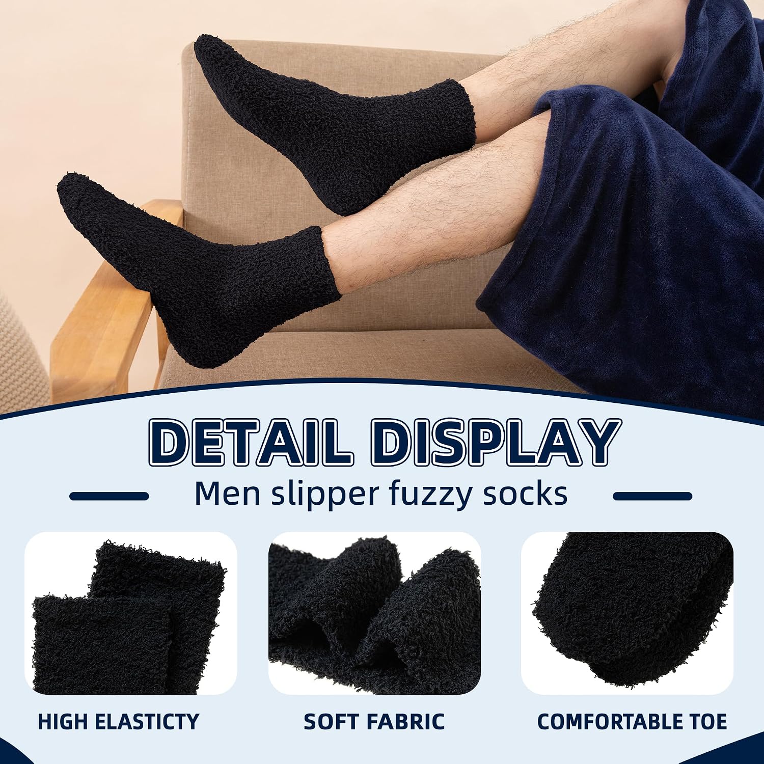 Velice Mens Fuzzy Socks Soft Cozy Fluffy Slipper Winter Thick Warm Plush Fleece Cabin Home Sleeping Socks 5 Pairs