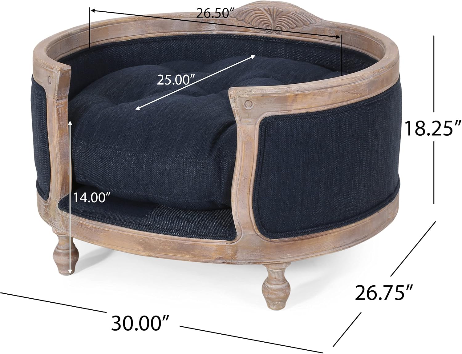 Christopher Knight Home Gilmanton Upholstered Medium Pet Bed - Navy Blue/Antique Natural