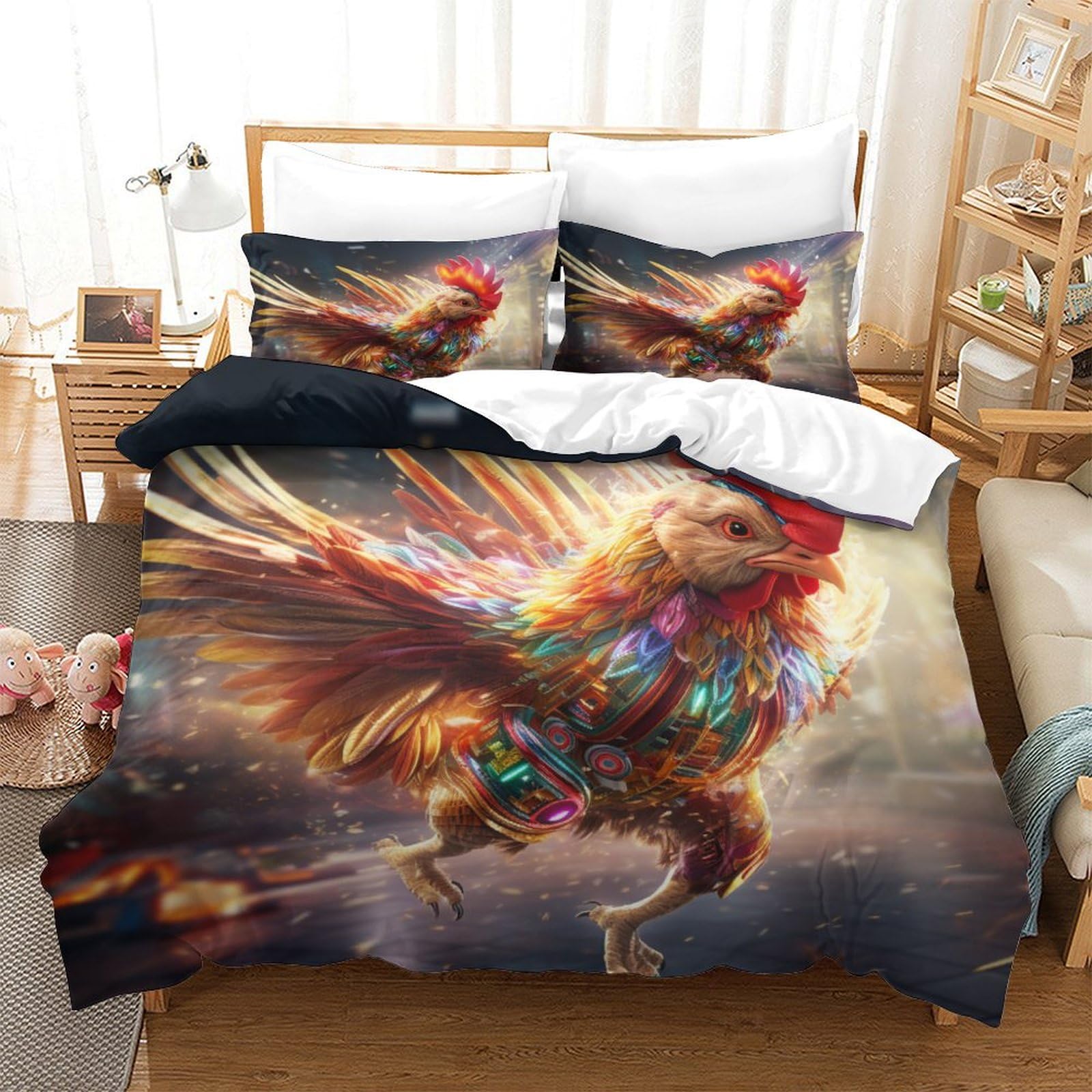 Housse de couette 3D coq microfibre 260x220 pour chambre cocooning