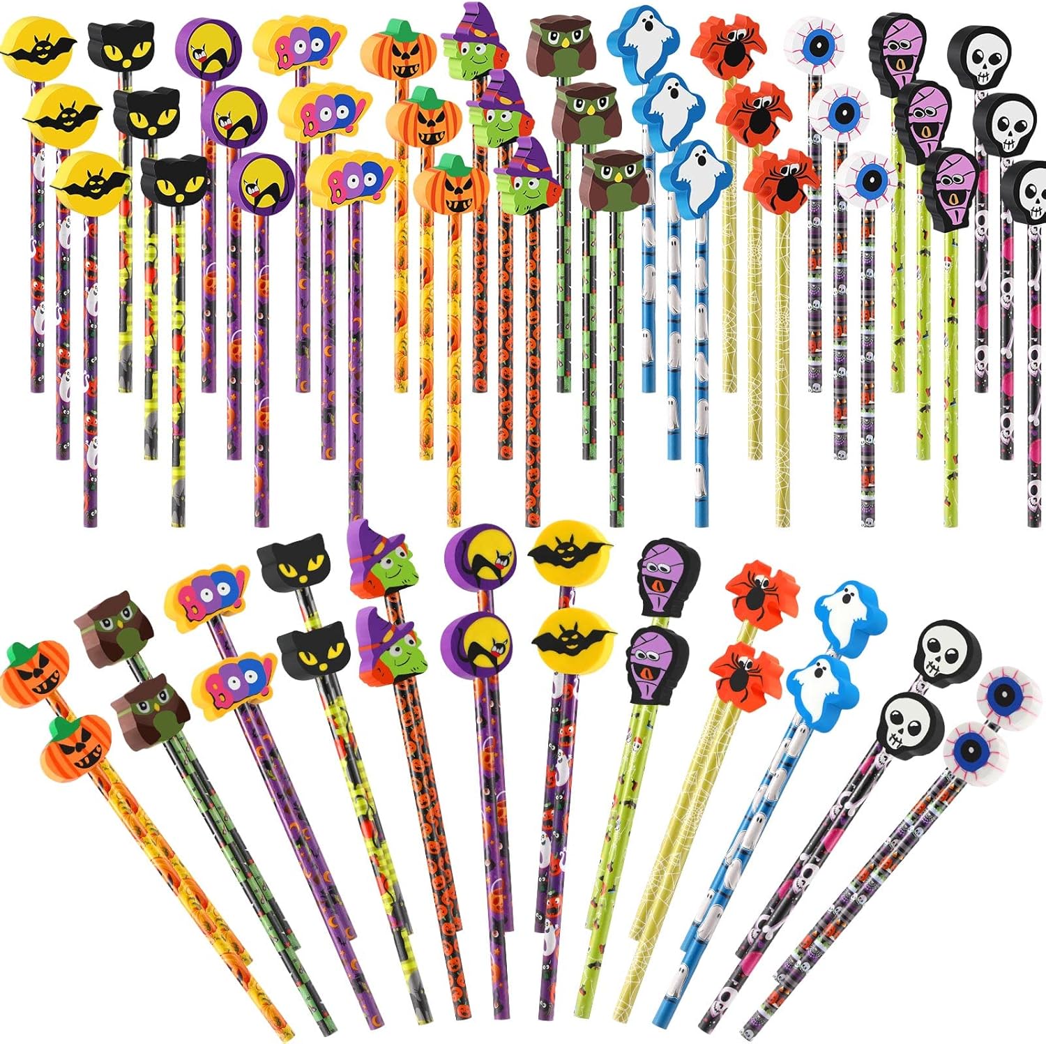 Yexiya Halloween Eraser Bulk Cute Wood Toppers Decorative Ghost Set Halloween Party Favors for Prize Goodies Rewards Supplies(60 Pcs)