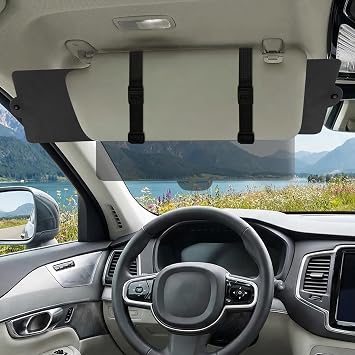 Sun Visor Extender for Car - Sun Protection Visor Extension for Automotive Windshield, Adjustable Auto Sunshade Blockers Attachment with PC Lens, 2 Side Sunshade and Zip Fastener
