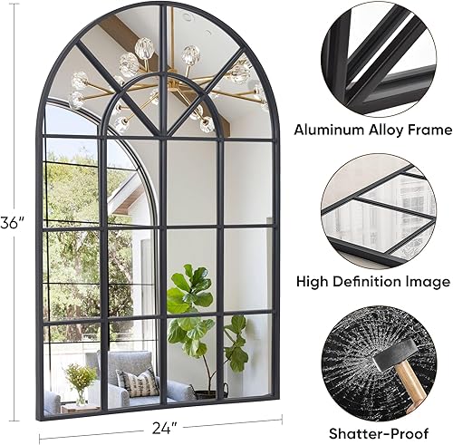 Miniatura 4 de Suidia Espejo de pared, rectangular de 24 x 36 pulgadas, espejos decorativos para ventana, marco de metal, decoración de pared de granja, espejo de