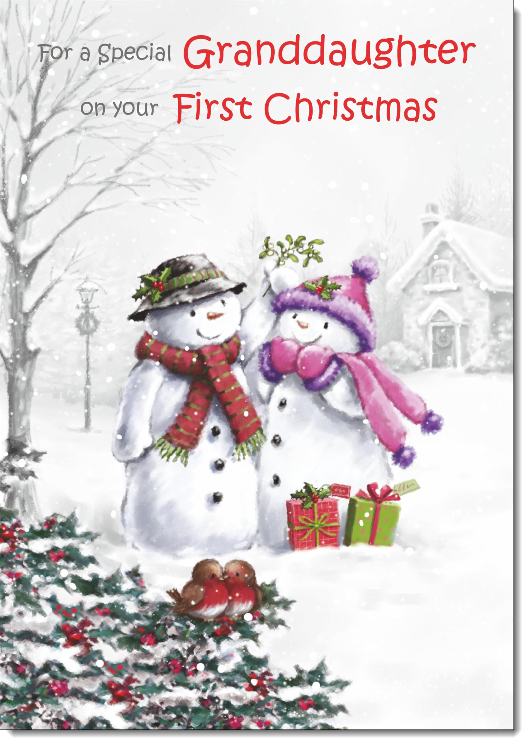 doodlecards Granddaughters 1st First Christmas Card Two Snowmen Large A4 Size Christmas Card for Granddaughters 1st with Plain Envelope — image 1