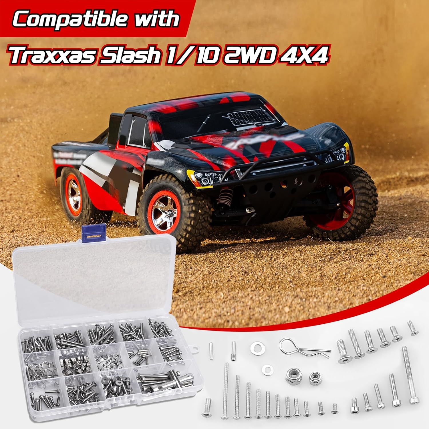 288pcs RC Screw Kit Hardware Fasteners Compatible with Traxxas Slash 1/10 2WD 4X4 RC Car
