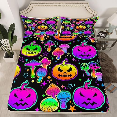 Miniatura 10 de Feelyou Sábanas decorativas de Halloween para niños, niñas, adolescentes, juego de sábanas de terror y sangriento, tamaño King, sábanas de cama con