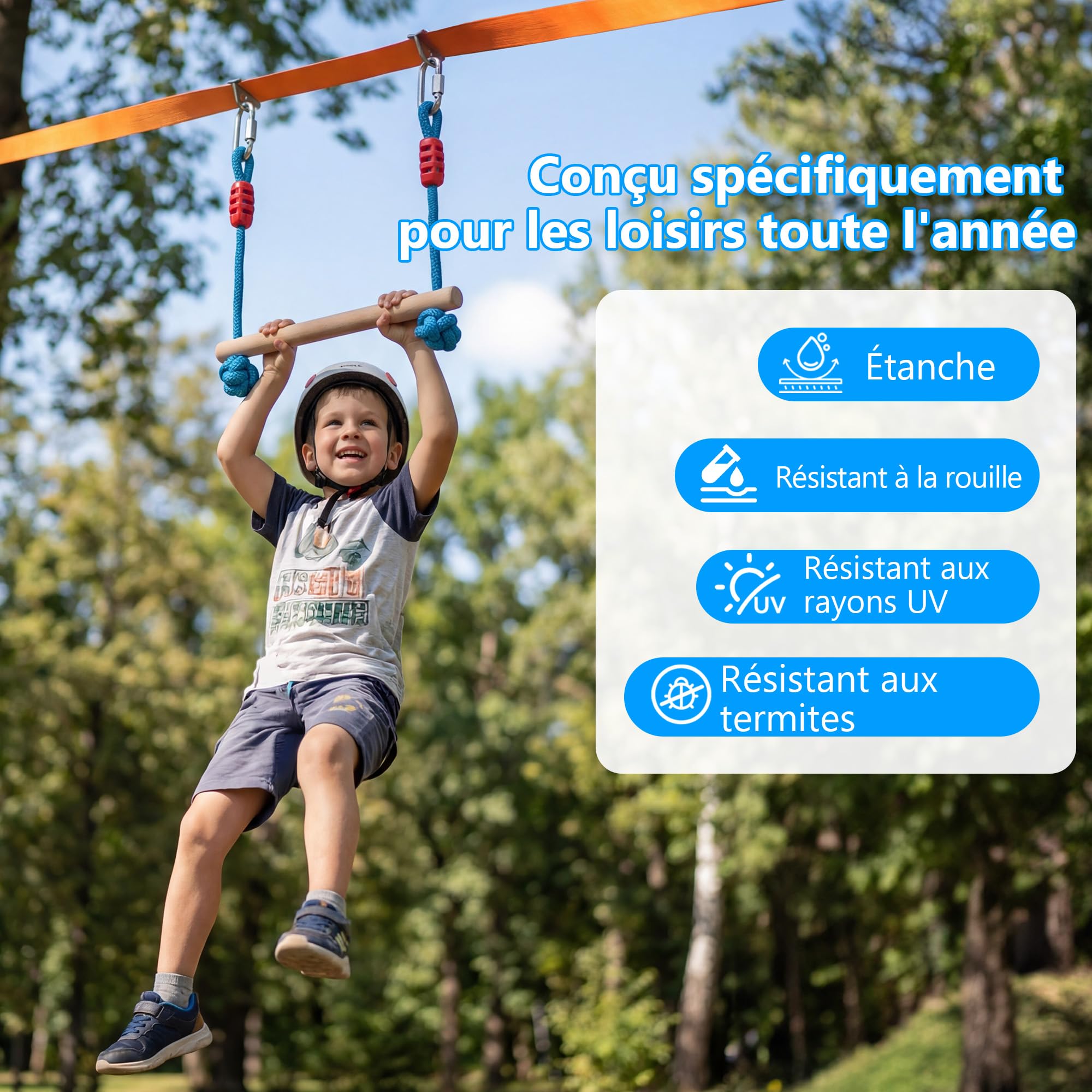 Slackline Kit pour Enfants, 15M Ninja Parcours d'obstacles pour Filles et Garçons, Comprend Échelles, Nœuds de Corde, Roues de Ninja, Anneaux de Suspension, Échelles d'escalade, etc
