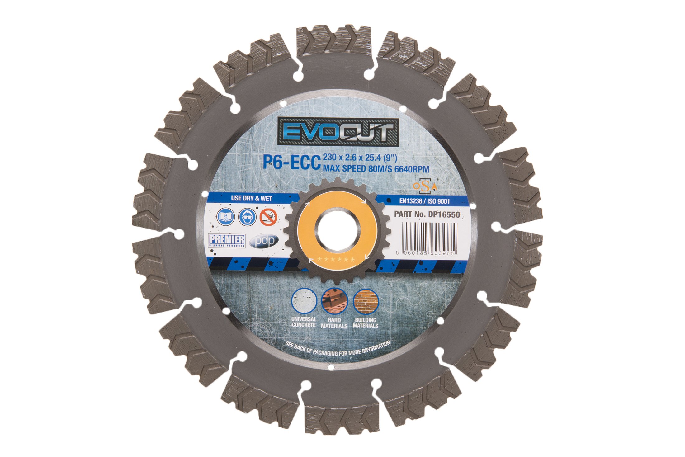 Premier Diamond DP16550 P6-ECC EVOCUT Blade for Concrete and Reinforced Concrete, Silver, 230 x 22.2 mm