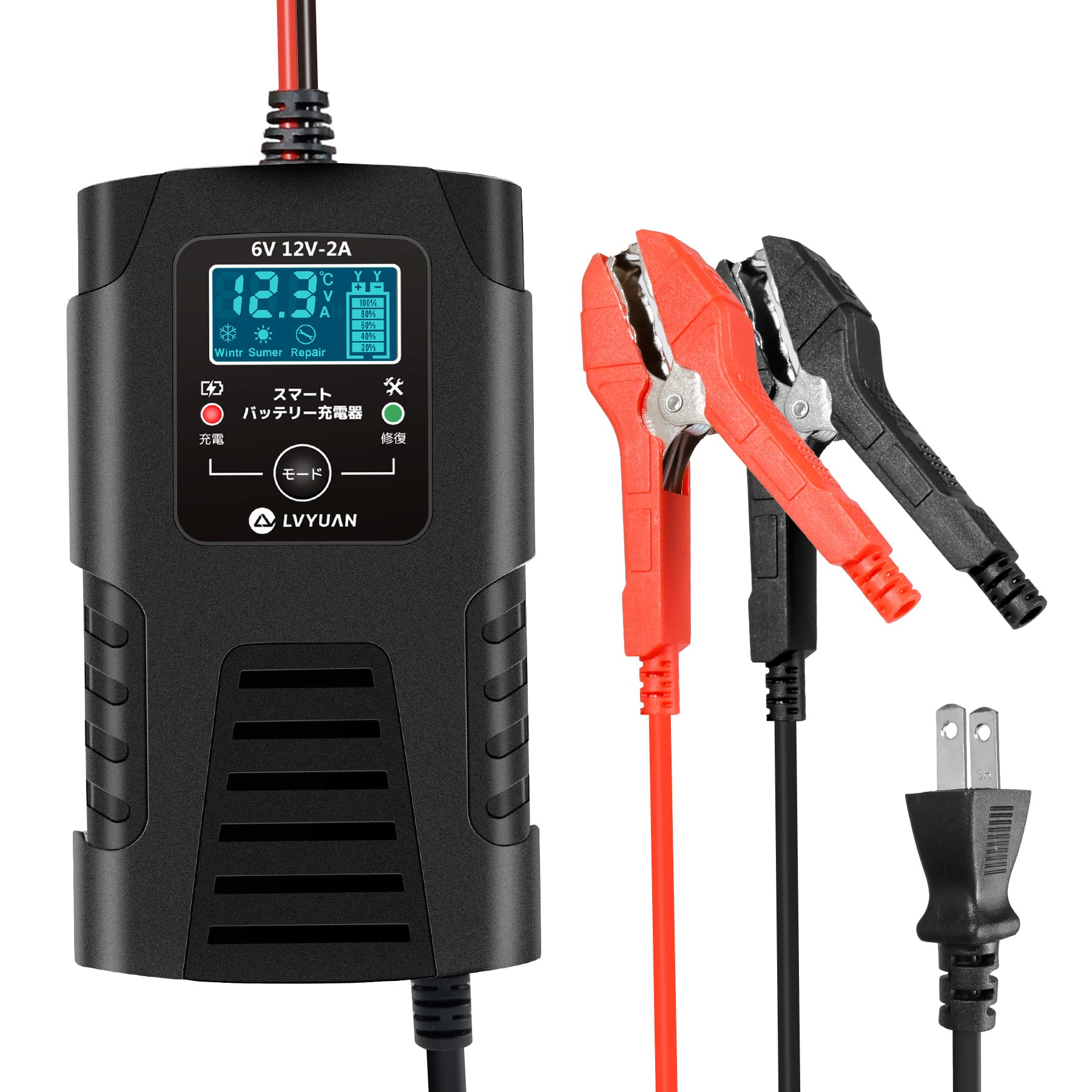 Amazon.co.jp: リョクエン (LVYUAN) 全自動バッテリー充電器 6V/12V 2A