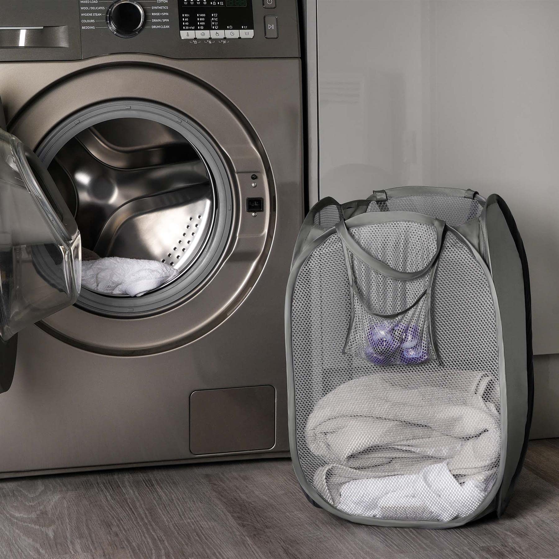 OHS Pop-Up Net Organisational Storage Folding Freestanding Clothing Laundry Toy Shoe Basket Bag 1PC - Charcoal Grey - Image 4