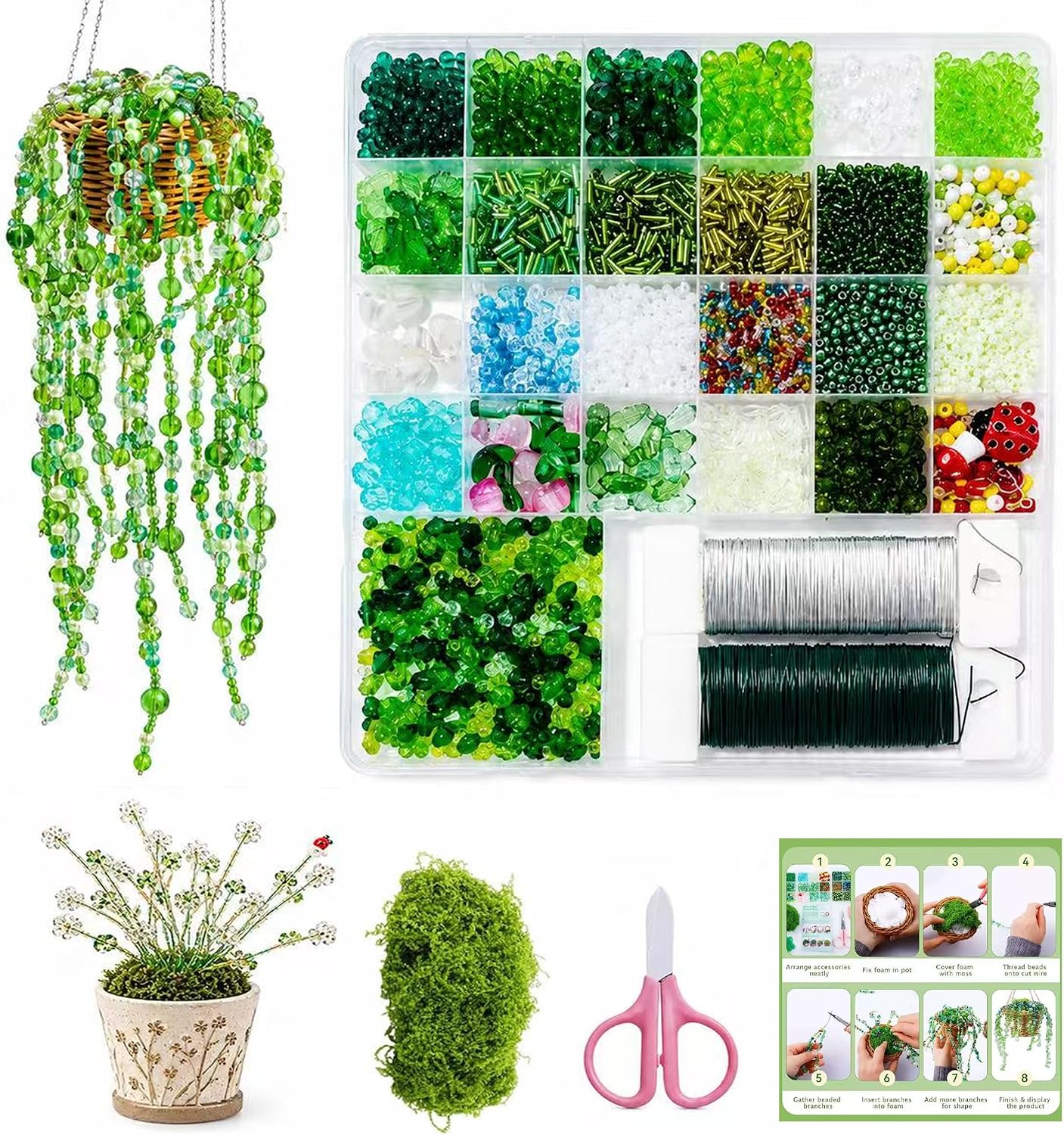 WINCLENOVA 5422pcs Beaded Plant Kit, Green Beads Leaf Flower Beads for Plant DIY Crafts Making Hanging Suncatchers Crystal Forever Plants Home