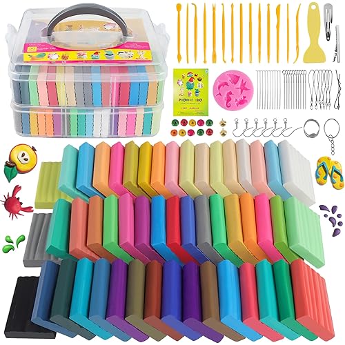 Polymer Clay Kits 50 Colors,Modeling Clay for Kids DIY Mold Oven Bake Clay with Storage Box Sculpting Tools and Accessories,for Kids Adult and Artist Friendly Ideal Gifts