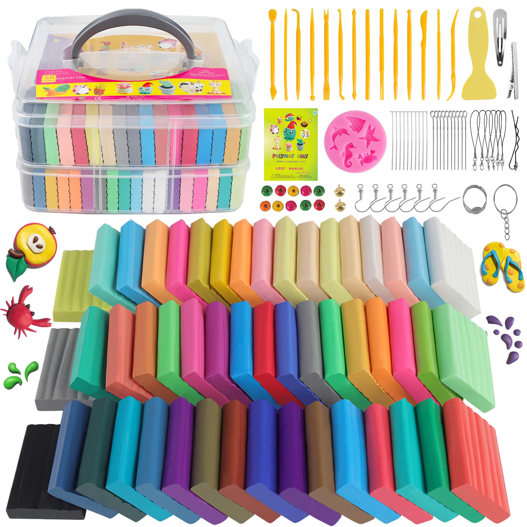 polymer clay kits 50 colorsmodeling clay for kids diy mold oven bake clay with storage box sculpting tools and accessoriesfor kids adult and artist friendly ideal gifts