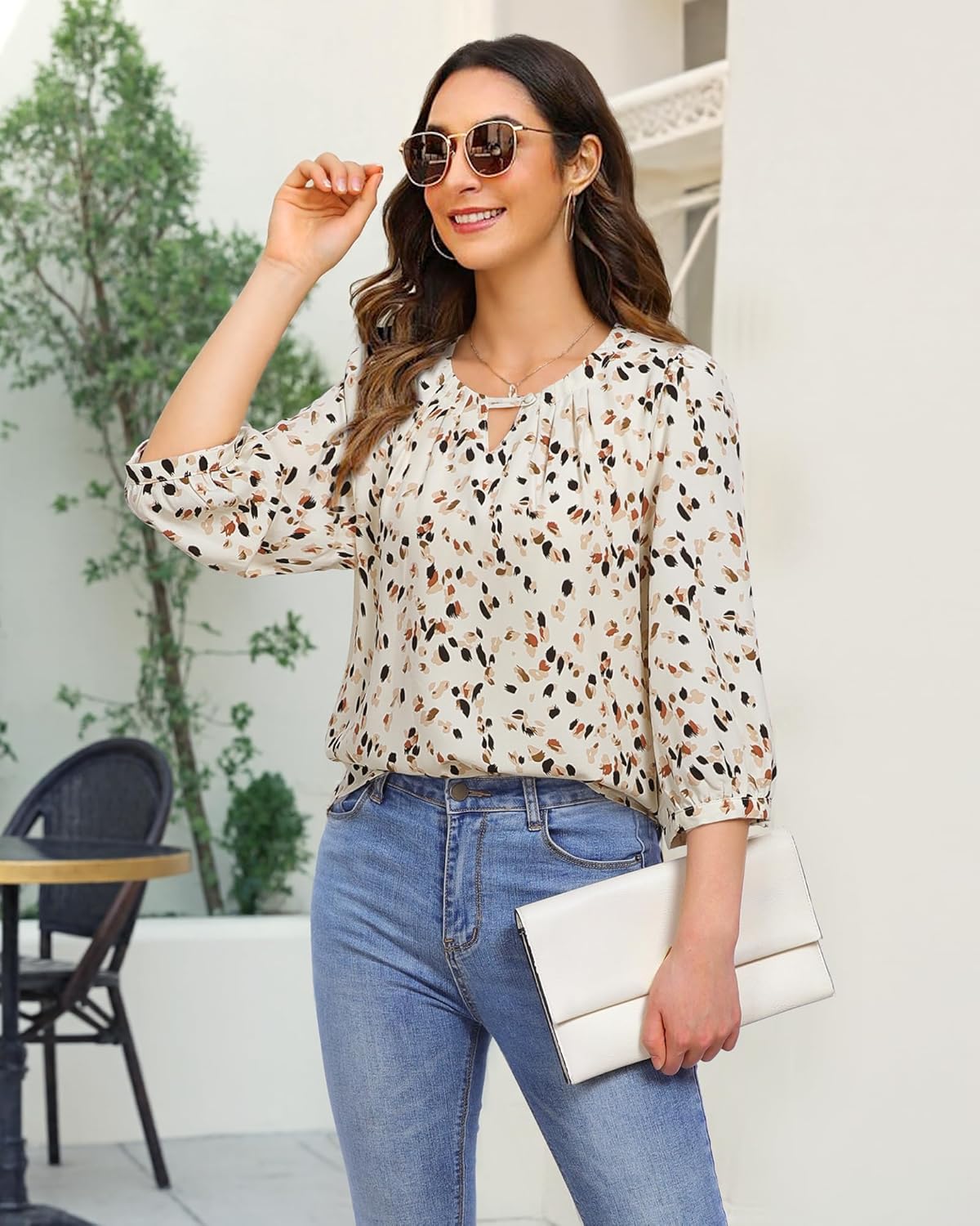 VALOLIA Women's 3/4 Sleeve Dressy Blouses Shirts Business Casual Work Chiffon Tunic Tops - Image 4