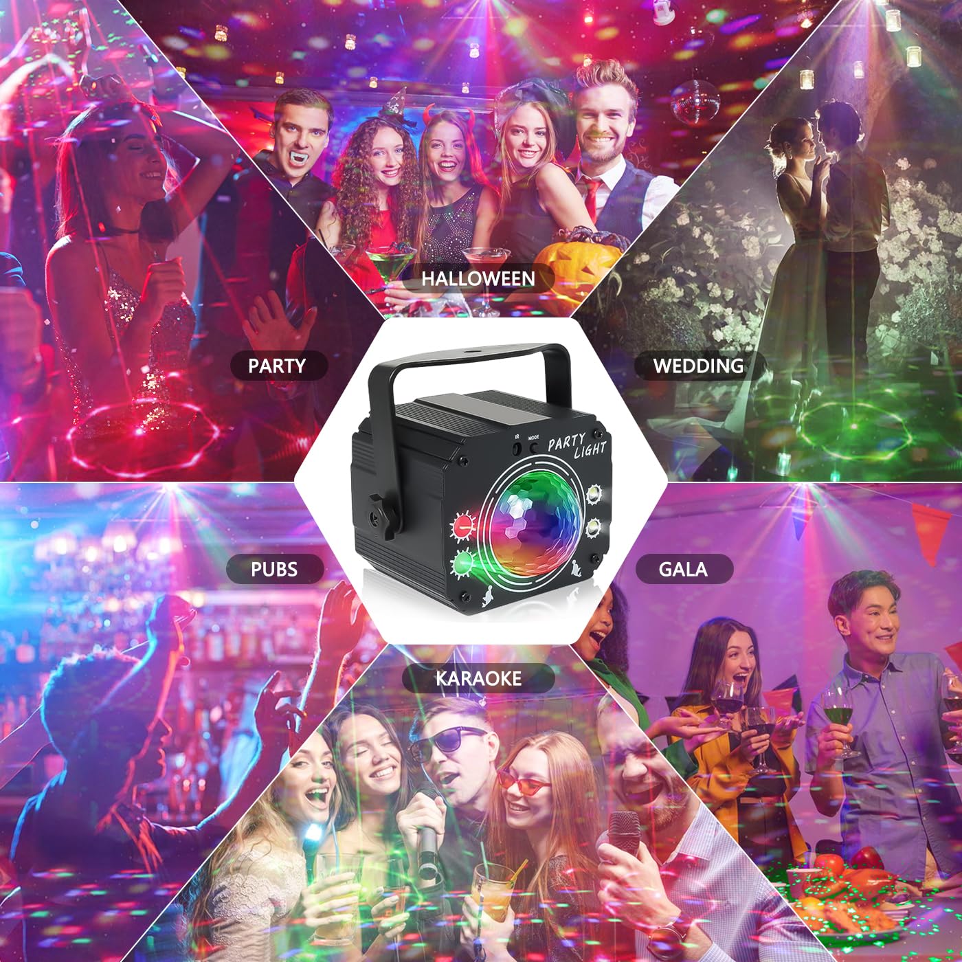 Luci Discoteca con Telecomando, Luci da Discoteca Acustiche Stroboscopiche a LED, Luci da Festa con cavo USB da 2M per Feste di Compleanno, Halloween, Natale
