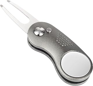 Mile High Life Golf Divot Repair Tool, All Metal Foldable Divot Tool with Pop-up Button & Magnetic Ball Marker
