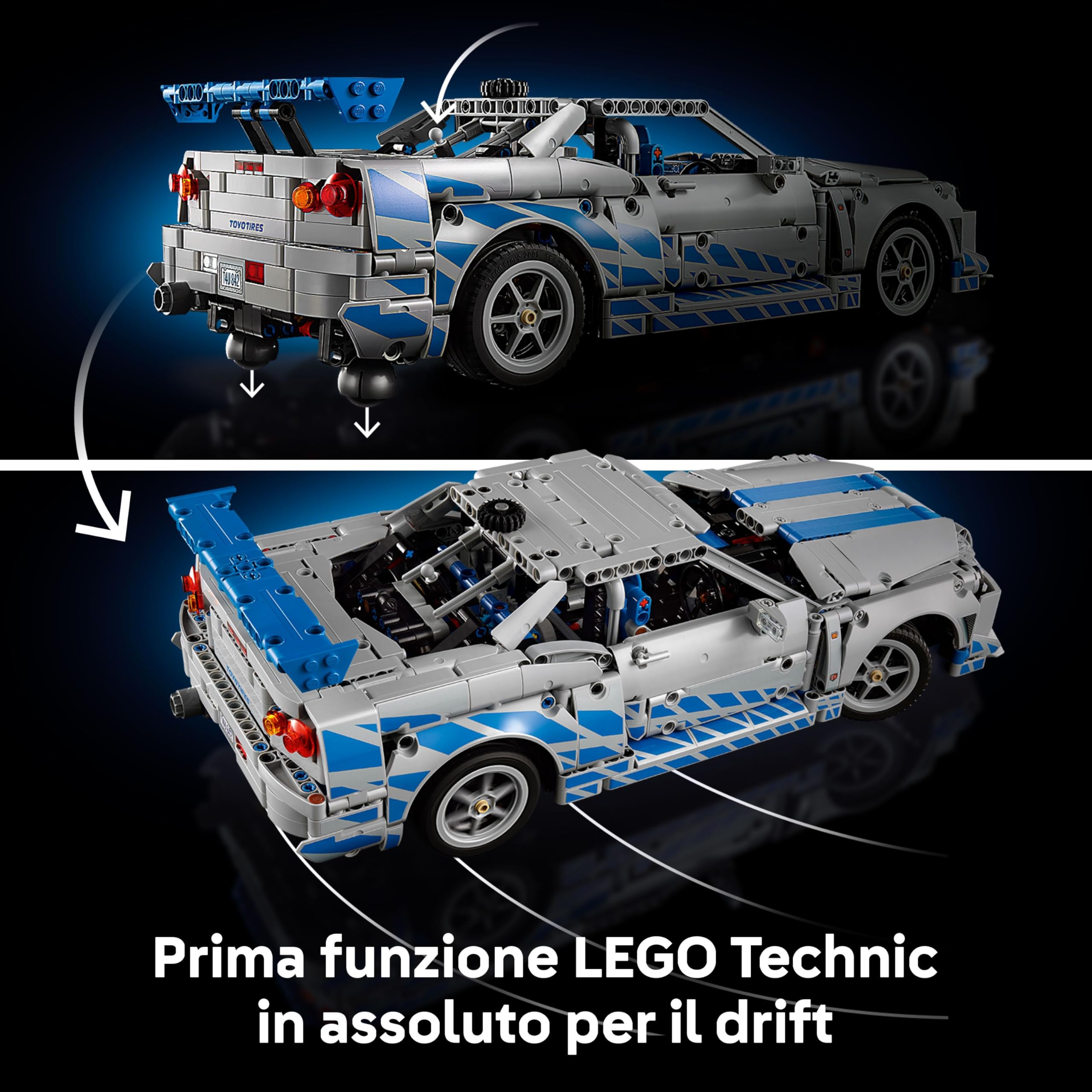 LEGO Technic Auto Nissan Skyline GT-R (R34) 2 Fast 2 Furious - Modellino da Costruire per Adulti con Funzione di Derapata, Sterzo, Sospensioni e un Motore a 6 Cilindri - Regalo da Collezione - 42210
