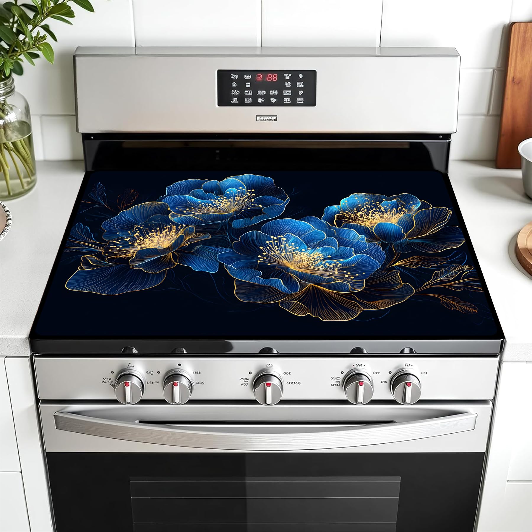 Multi-Design Stove Top Cover for Glass/Electric Stoves - 3-in-1 Heat-Resistant Protector Mat, Non-Slip Drying Rack 28"x20"