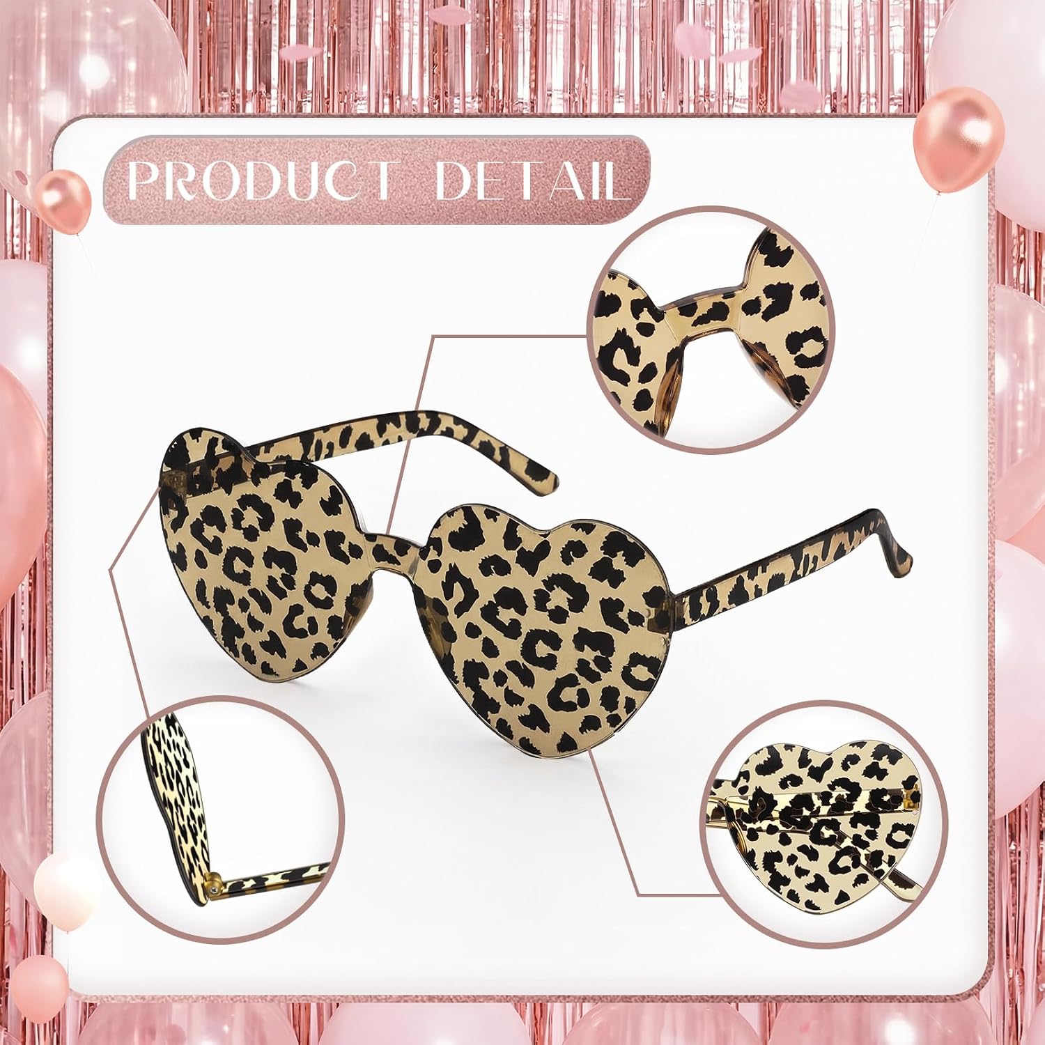 Konohan 12 Pcs Brown Leopard Heart Sunglasses for Women Rimless Heart Shaped Sunglasses Bulk for Bachelorette Wedding Party Favors