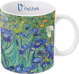 RainCaper van Gogh Large Porcelain Fine Art Coffee and Tea Mug for Home and Office, 14 Oz Dishwasher and Microwave Safe Irises