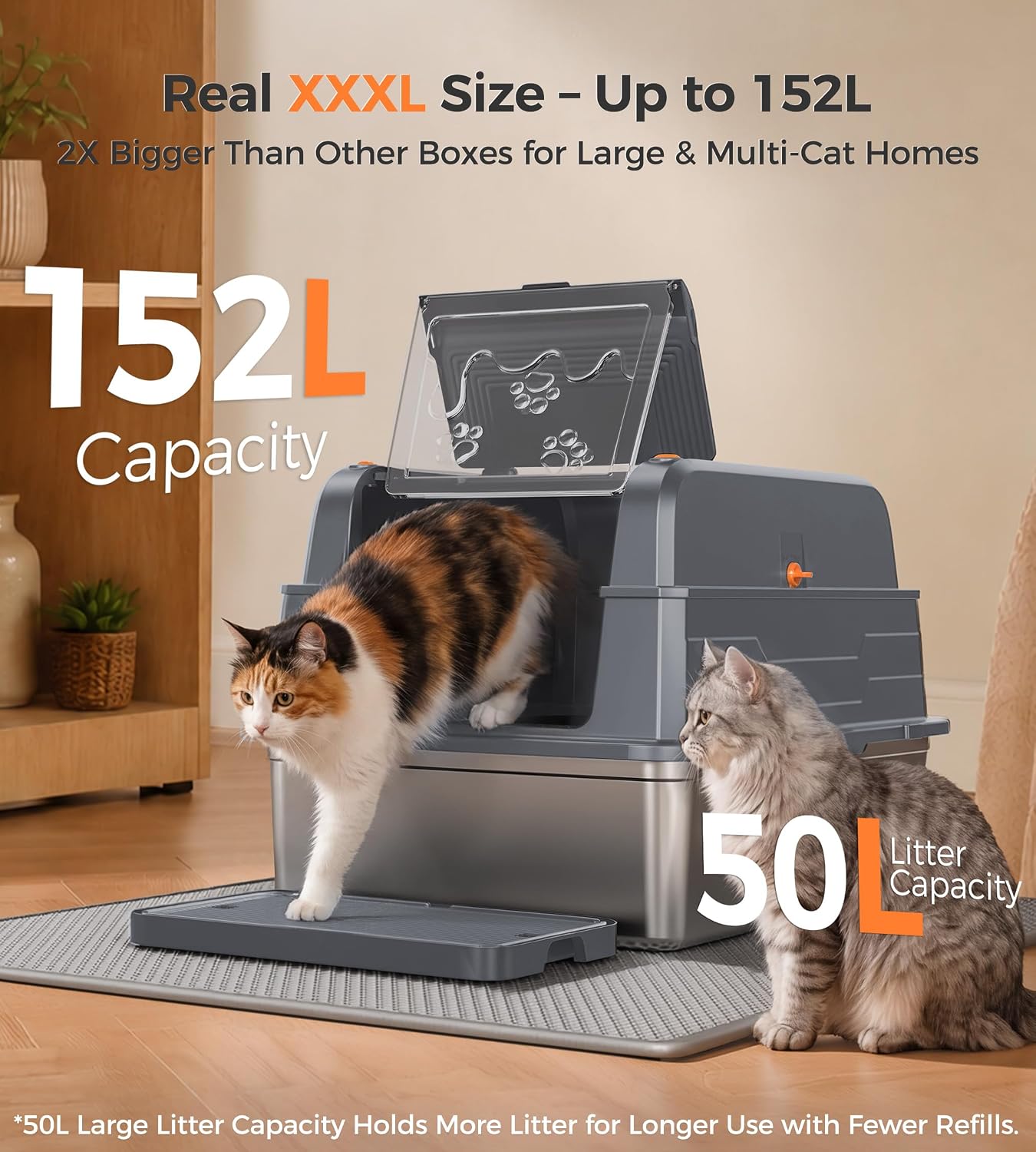 Catlike Upgrade XXXL Stainless Steel Cat Litter Box 3-Layer Leak-Proof image 3