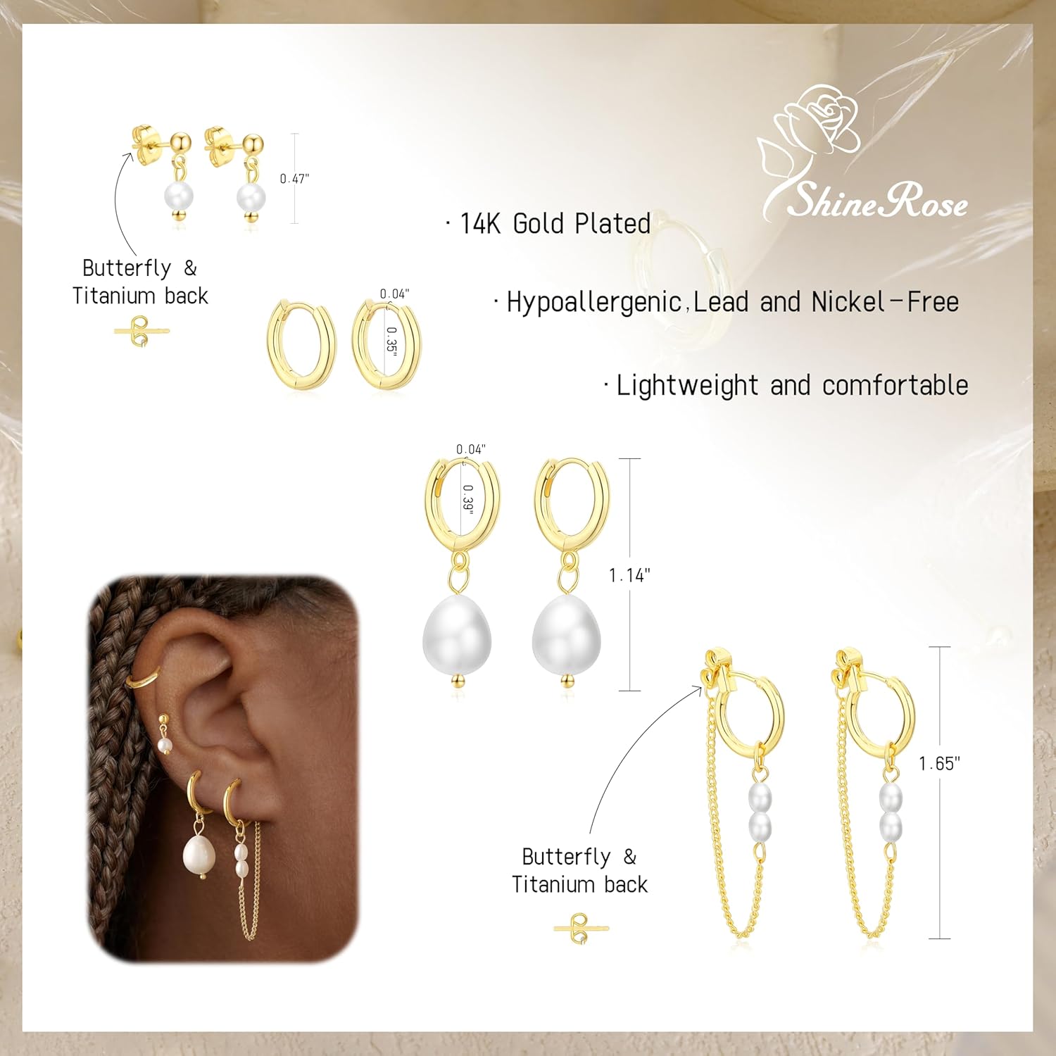 4Pairs Pearl Dangle Earrings Stacks For Women Trendy Drop Chain Set Multiple Piercing Dainty 14K Gold Plated Silver Jewelry - Image 2