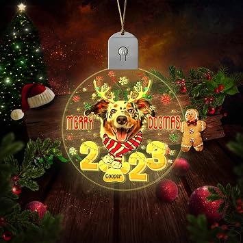 Australian Shepherd Dog Led Circle Acrylic Ornament - Custom Dog LED Ornament - Personalised Merry Christmas 2023 - Cute Dog Xmas Ornaments - Christmas Tree Hanging - Tree Ornaments