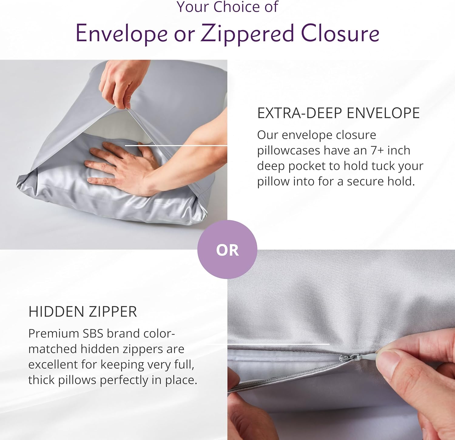 Mulberry Park 100% Silk Pillowcase - 22 Momme, Grade 6A Mulberry Silk - Hidden Zipper Closure - Silver/Standard (20'' x 26'')