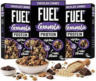 FUEL10K Chocolate Chunks Granola 400g – Knuspriges Protein-Müsli mit dunkler Schokolade (50% Kakao) & Kürbiskernen – Vegan, ballaststoffreich & mit 5 Vitaminen – Frühstück oder Snack - Schoko Müsli
