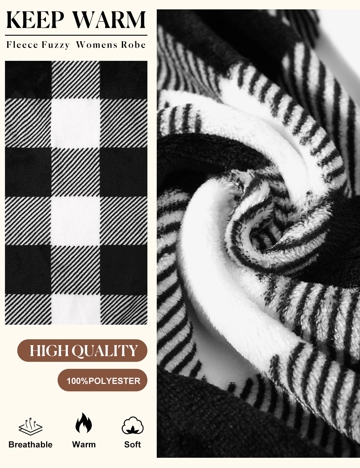 Yuson Girl Damski flanelowy szlafrok długi pluszowy szlafrok polarowy z kapturem ciepły zimowy szlafrok dla kobiet miękki puszysty odzież domowa tartan kratka wzór spa bielizna nocna