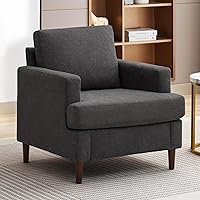 Weture Mid-Century Modern Accent Chair - Comfy Linen Fabric Armchair with Wood Legs for Living Room, Bedroom (Dark Grey)