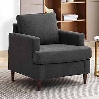 Mid-Century Accent Chair,Modern Linen Fabric Armchair for Living Room,Comfy Upholstered Reading Accent Chairs for
