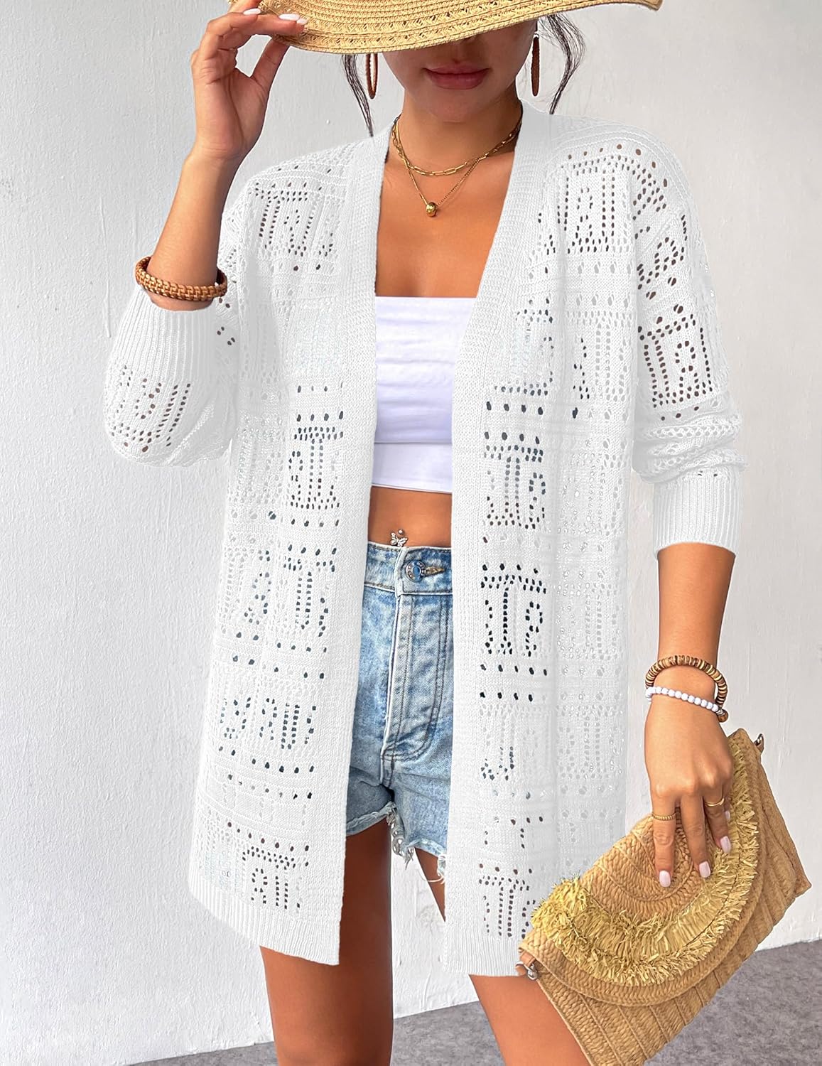 Zeagoo Womens 2026 Summer Crochet Cardigan Sweaters Lightweight Long Sleeve Open Front Kimono Boho Knit Cover Ups - Image 2