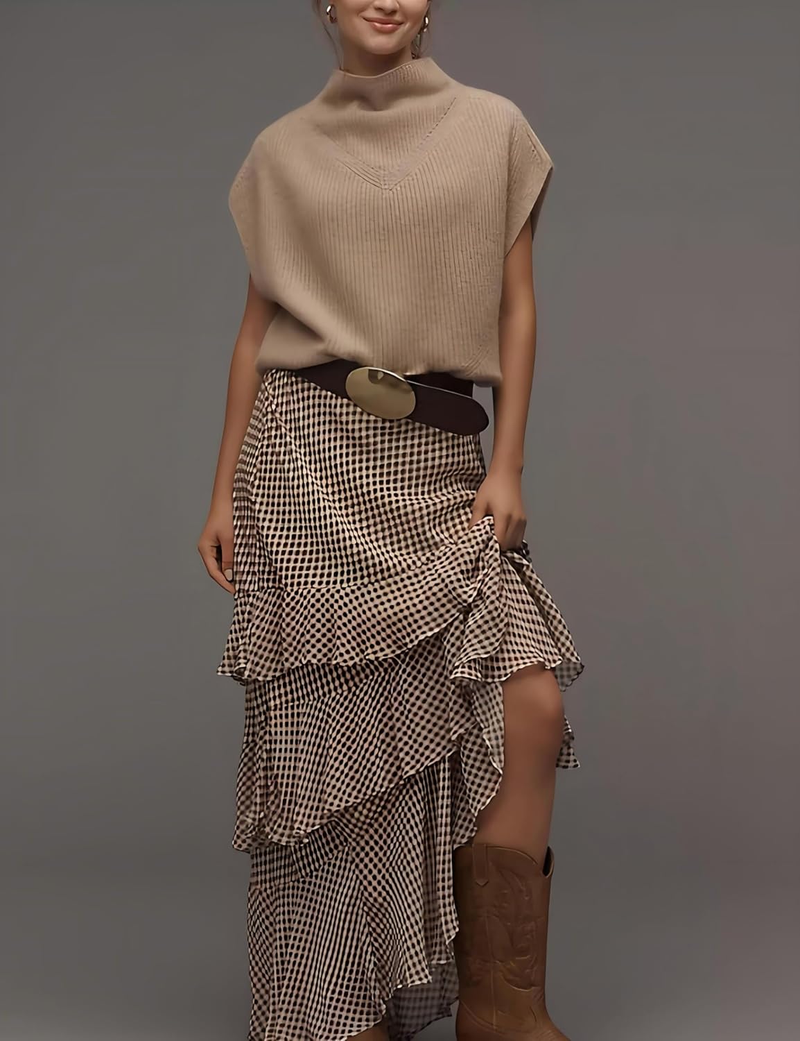 Women’s Oversized Knit Sleeveless Sweater Vest High Neck Pullover Ribbed Top Casual Fall Layering Knitwear - Image 4