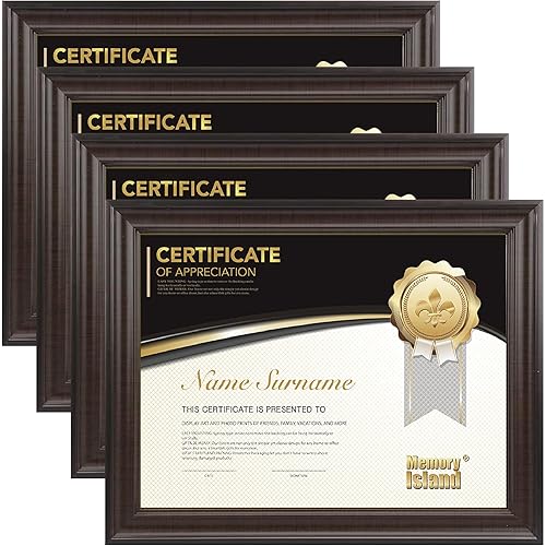 Memory Island Document Diploma Picture Frames 8.5x11,Brown Wood Grain,4 Pack