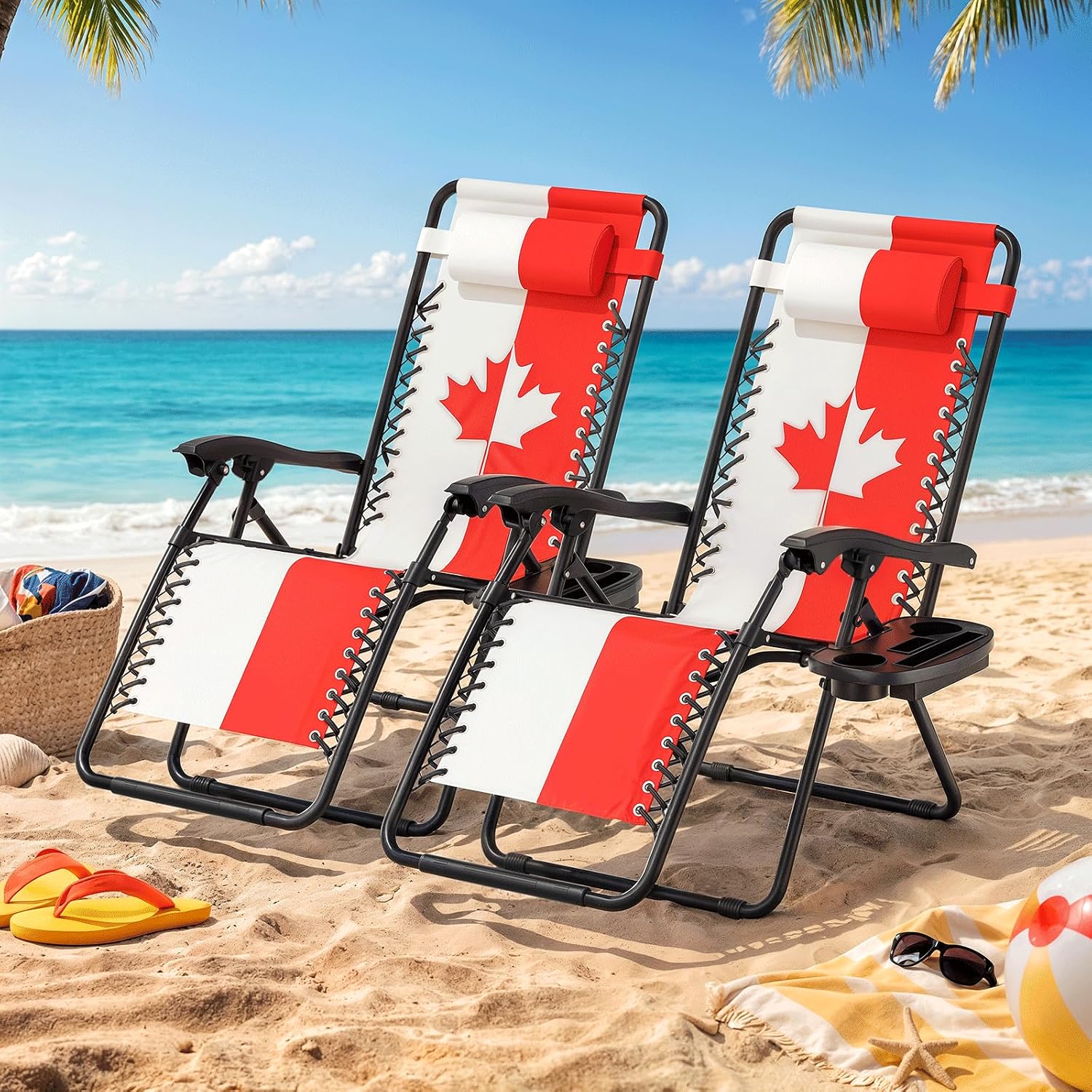 Magshion Zero Gravity Lounge Chairs Set of 2, Adjustable Folding Recliner with Side Tray Cup Holder, Removable Headrest Pillow, Portable Outdoor Lounger for Camping Beach Patio Backyard, Red White
