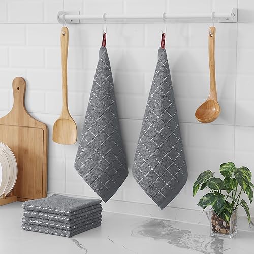 Miniatura 176 de Homaxy Toallas de cocina de rizo 100% algodón (gris oscuro, 13 x 28 pulgadas), diseño a cuadros, suaves y súper absorbentes, paquete de 6