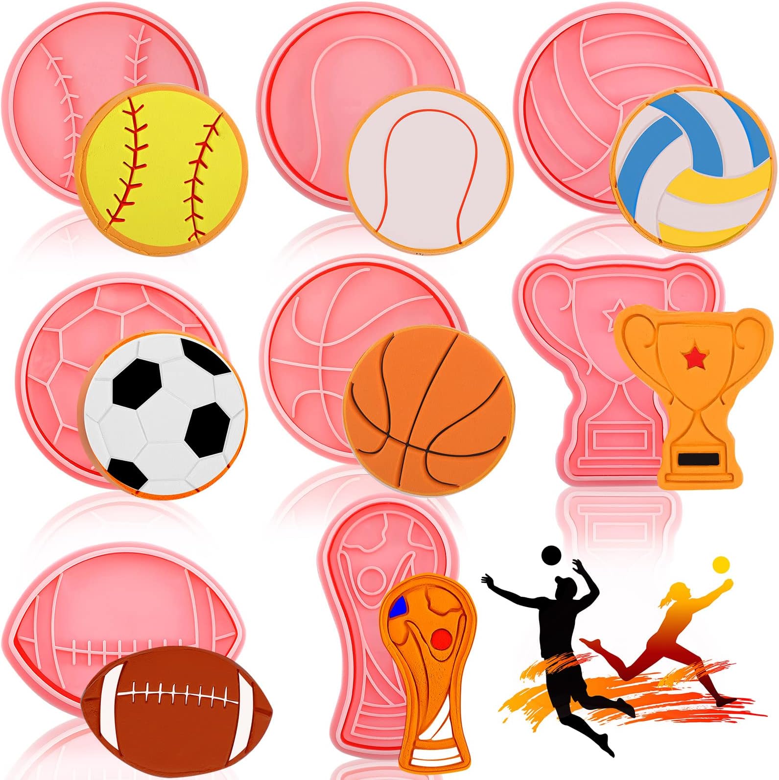 Hoolerry 8 Pcs Ball Shape Cookie Cutters Set 3D Football, Basketball, Volleyball, Soccer, Tennis Cookie Cutters Stamps for Sport Themed DIY Party Baking and Decoration Supplies