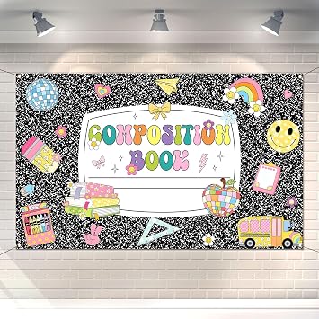 Composition Notebook Photo Booth Backdrop for Welcome Back to School Party Decoration Teacher Appreciation Week Classroom Bulletin Board Wall Decor